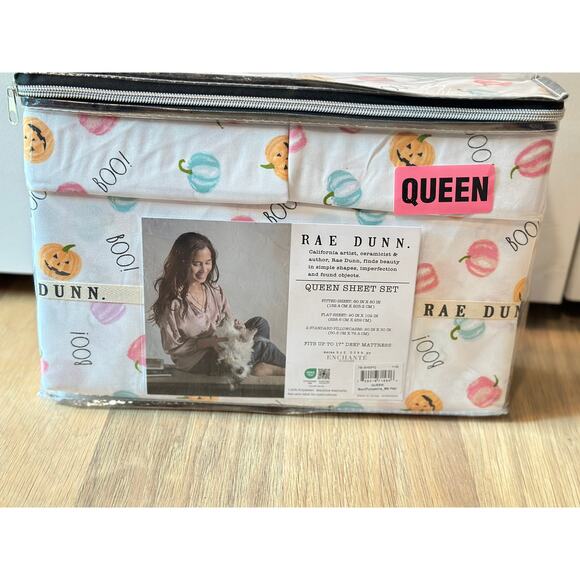 Rae Dunn Halloween Sheets 4 Pc Queen BOO! Halloween Pumpkin Bedding - Picture 4 of 4